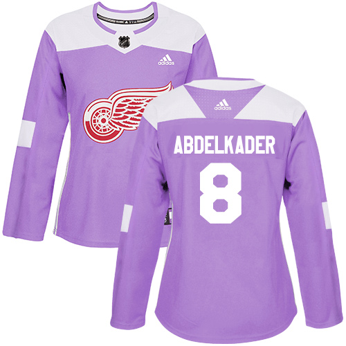Adidas Red Wings #8 Justin Abdelkader Purple Authentic Fights Cancer Women's Stitched NHL Jersey - Click Image to Close